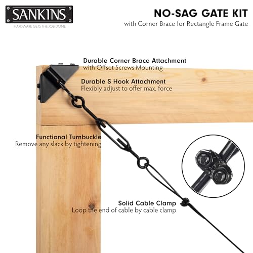 SANKINS Anti-Sag Gate Kits for Wooden Fence, Black Gate Support Cable Kit Hardware, Gate Sag Frame Kit Hardware for Wooden Fence, Wood Gate Door Repair Kit for Outdoor, 1 Pack - Image 5