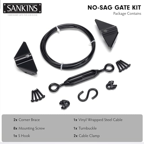 SANKINS Anti-Sag Gate Kits for Wooden Fence, Black Gate Support Cable Kit Hardware, Gate Sag Frame Kit Hardware for Wooden Fence, Wood Gate Door Repair Kit for Outdoor, 1 Pack - Image 2