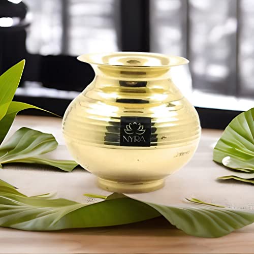NYRA Peetal Brass Designer, Glossy Finish Heavy Water Storage Lota Gunj Kalash Chambu for Home/Kitchen/Pooja/Temple/Festival (Small - 600 ML) - Image 2