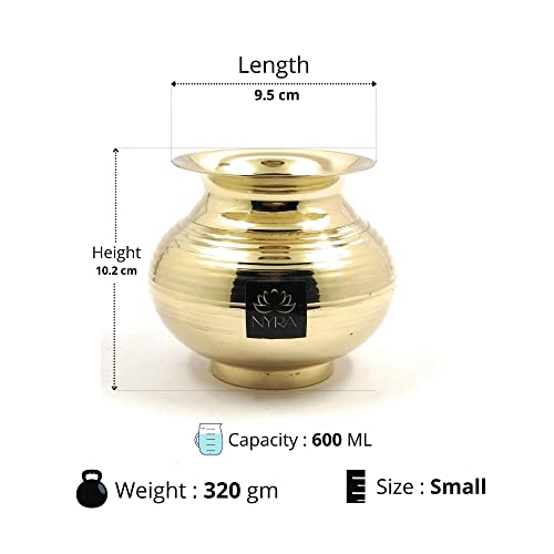 NYRA Peetal Brass Designer, Glossy Finish Heavy Water Storage Lota Gunj Kalash Chambu for Home/Kitchen/Pooja/Temple/Festival (Small - 600 ML) - Image 3