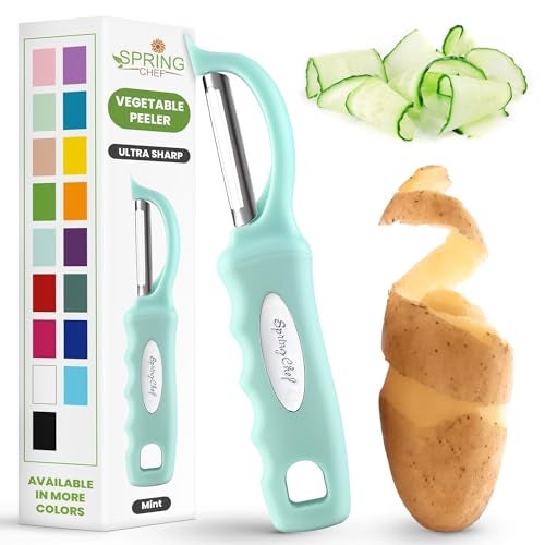 Spring Chef Premium Swivel Vegetable Peeler with Soft Grip Handle & Ultra Sharp Blades - Stainless Steel Potato Peeler - Kitchen Gadgets for Veggie, Fruit, Carrot, Apple, Cucumber - Mint - Image 1