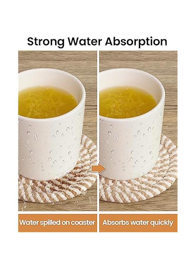 8 Pcs Drink Coasters with Holder, 8 Colors Absorbent Coasters for Drinks Minimalist Cup Coasters Cotton Coaster Set Woven Coasters for Coffee Table Home Decor Bar Housewarming Gift, 4.3 Inch - Image 3