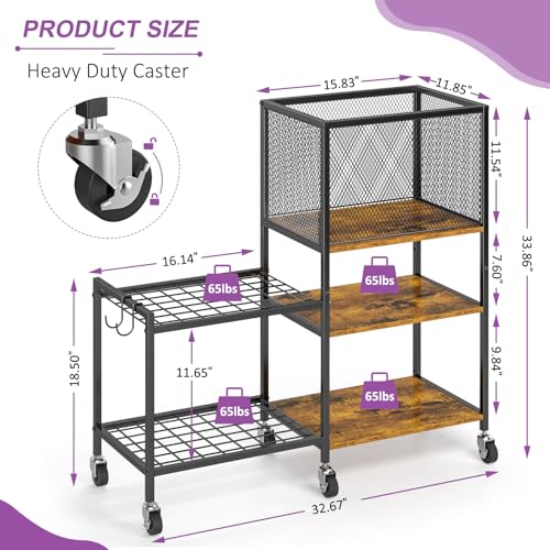3IngSeagulls 5 Tier Dumbbell Rack, Yoga Mat Storage Holder, Home Gym Storage Rack, Workout Equipment Storage Organizer, Weight Storage Holder Rack with Hooks and Wheels - Image 2