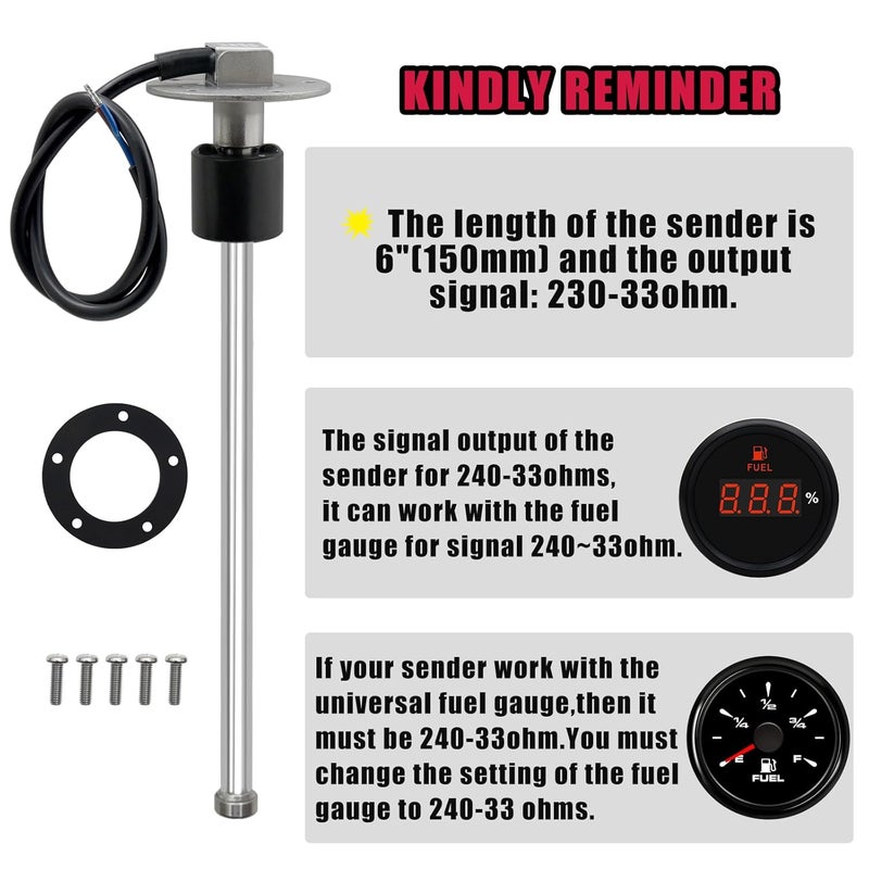 Geloo 6" 240-33ohm Boat Fuel Sending Unit - Marine Fuel Gauge Sensor - Image 5