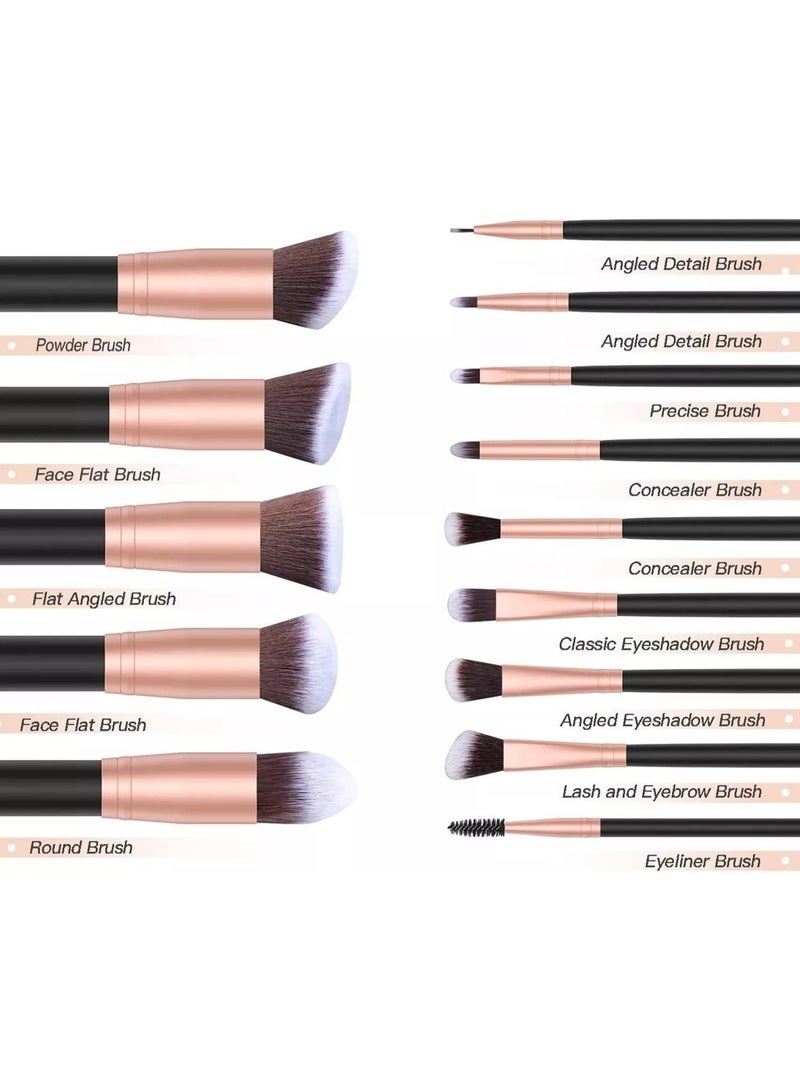 MOSH Professional Makeup Brush Set 14 Pieces | Soft Synthetic Brushes for Foundation, Eyeshadow, Blush & Contour | Rose Gold Makeup Brush Kit for Sensitive Skin - Image 3