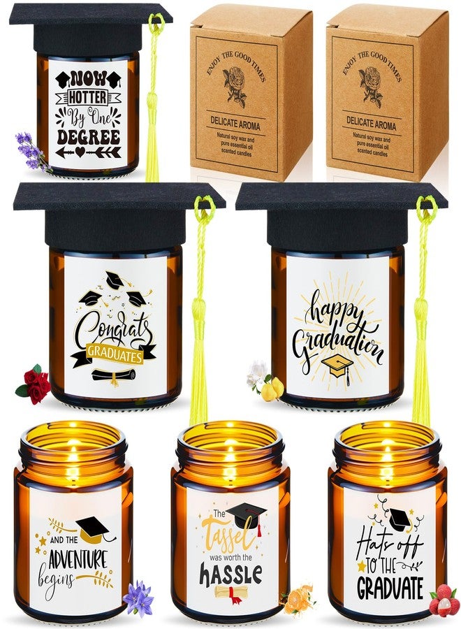 Conelist 12Pcs Graduation Scented Candles Gifts Set for Her Him Include 6 Pcs 7oz Jar Soy Wax Candles and 6 Pcs Mini Graduation Cap for Masters Degree College High School Graduate Gifts(Amber) - Image 1