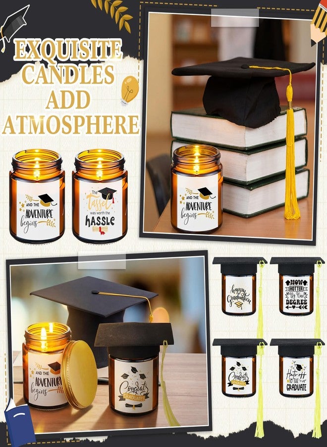 Conelist 12Pcs Graduation Scented Candles Gifts Set for Her Him Include 6 Pcs 7oz Jar Soy Wax Candles and 6 Pcs Mini Graduation Cap for Masters Degree College High School Graduate Gifts(Amber) - Image 5