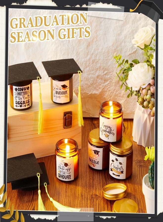 Conelist 12Pcs Graduation Scented Candles Gifts Set for Her Him Include 6 Pcs 7oz Jar Soy Wax Candles and 6 Pcs Mini Graduation Cap for Masters Degree College High School Graduate Gifts(Amber) - Image 3