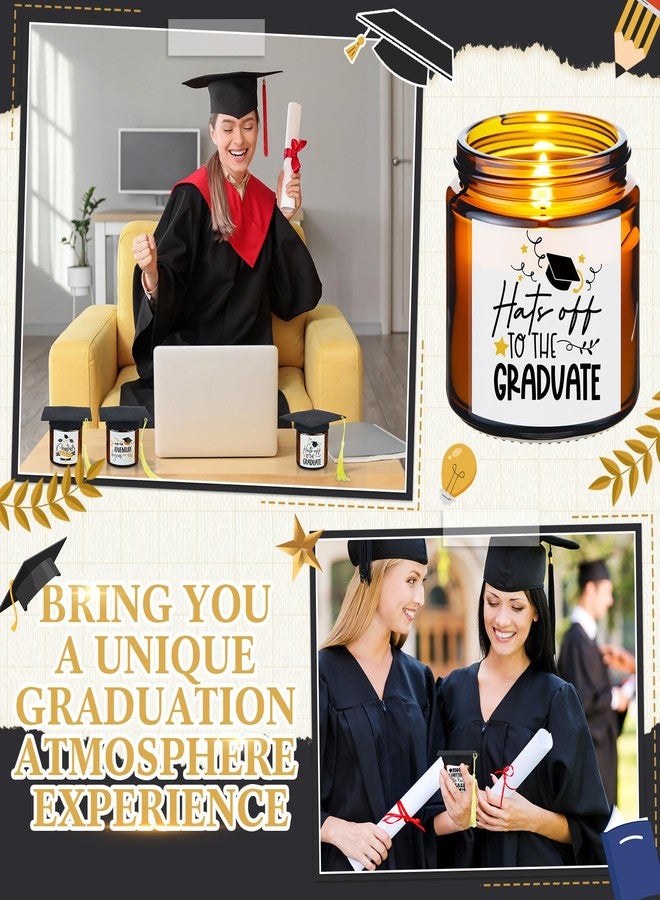 Conelist 12Pcs Graduation Scented Candles Gifts Set for Her Him Include 6 Pcs 7oz Jar Soy Wax Candles and 6 Pcs Mini Graduation Cap for Masters Degree College High School Graduate Gifts(Amber) - Image 4