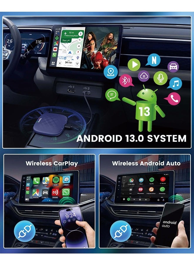 Carlinkit - Carlinkit 8+128G - Wireless CarPlay&Android Auto Adapter,CarPlay Ai Box for car Wired CarPlay,8-Core,Bulit-in GPS,Ultra-Thin,Android 13.0 System,Dual Bluetooth,SIM&TF Card etc - Image 1