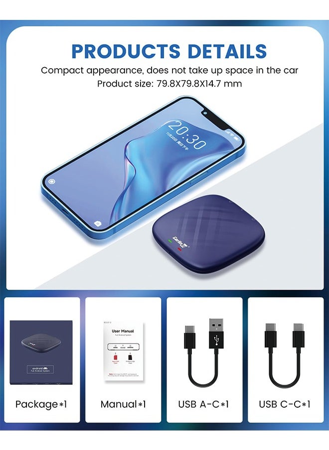 Carlinkit - Carlinkit 8+128G - Wireless CarPlay&Android Auto Adapter,CarPlay Ai Box for car Wired CarPlay,8-Core,Bulit-in GPS,Ultra-Thin,Android 13.0 System,Dual Bluetooth,SIM&TF Card etc - Image 1