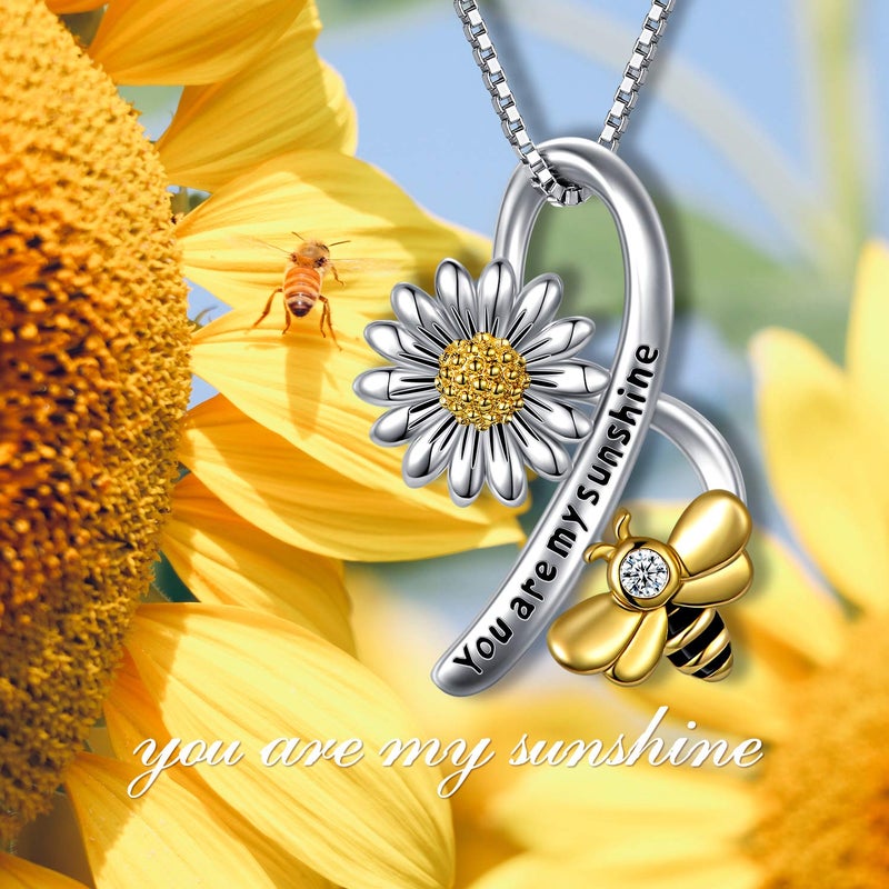 LONAGO Daisy Necklace with Bee You Are My Sunshine Daisy Flower Necklace 925 Sterling Silver Jewelry Gift for Women - Image 5