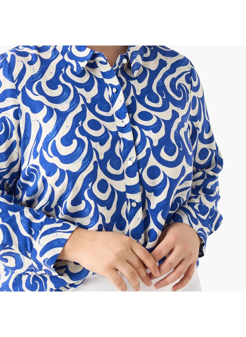  أولا بوبكن Plus Size Ulla Popken Printed Shirt with Collar and Long Sleeves