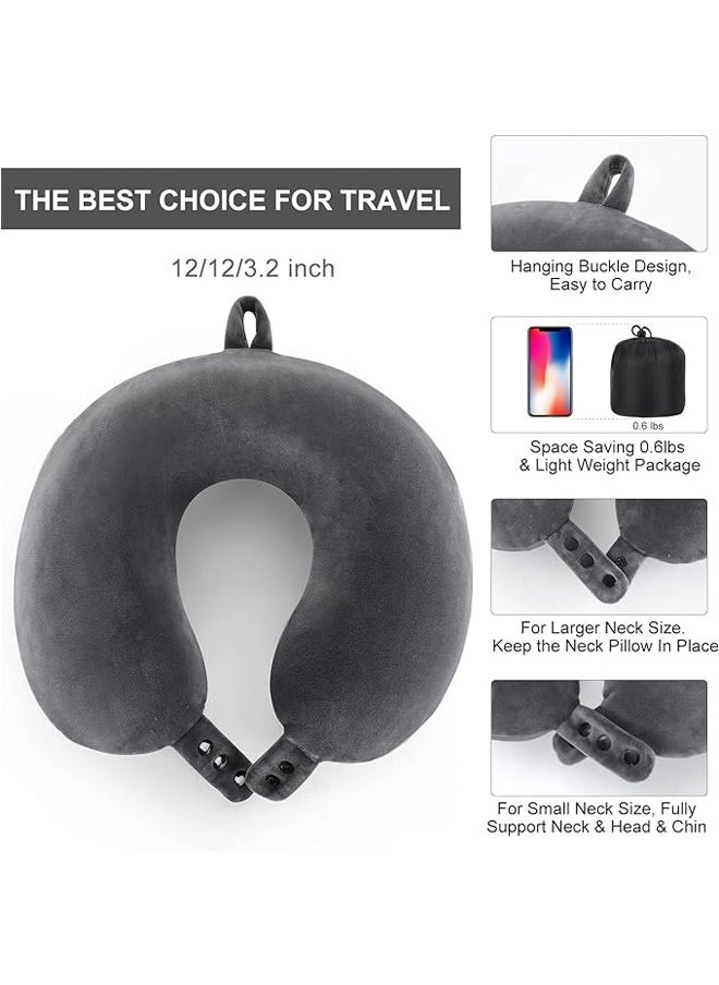 Arabest Travel Neck Pillow, Best Memory Foam Airplane Pillow for Head Support Soft Adjustable Pillow for Plane, Car & Home Recliner Use (Grey)  - Image 2
