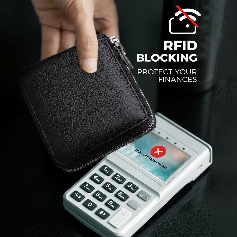Huztencor Zipper Wallet Men Leather RFID Blocking Wallets for Men with Zipper ID Card Window Secure Zip Around Bifold Wallets Black(FBA) - Image 4