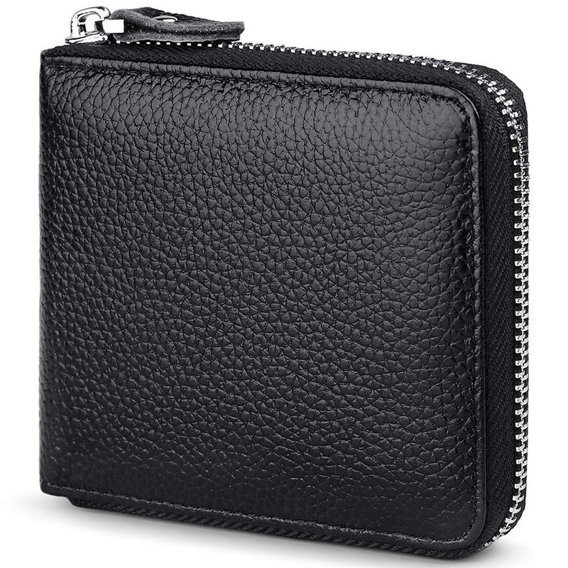 Huztencor Zipper Wallet Men Leather RFID Blocking Wallets for Men with Zipper ID Card Window Secure Zip Around Bifold Wallets Black(FBA) - Image 1