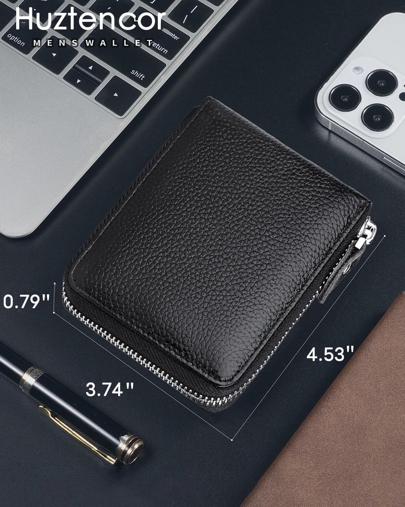 Huztencor Zipper Wallet Men Leather RFID Blocking Wallets for Men with Zipper ID Card Window Secure Zip Around Bifold Wallets Black(FBA) - Image 3
