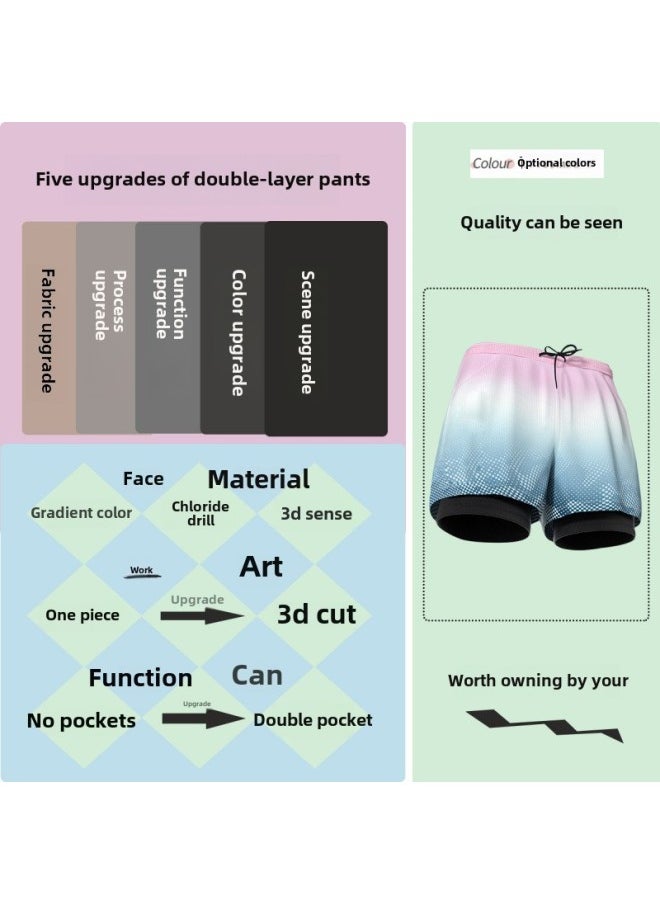 Generic - Men's Swim Trunks Swimming Trunks Men's Sports Double Layer Awkward Quick-drying Breathable Loose Shorts Beach Pants Three-point Running Pants-Color:Emerald Green 2-piece Set (swimming Trunks + Swimming Cap) 1001-Size:4xl 60-65kg - Image 1