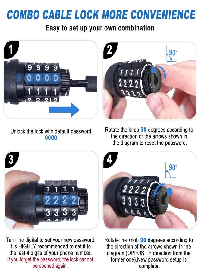 Febabilo Cable Lock, Extra Long Bike Lock (5ft to 25ft) with Resettable Combination, Straight Kayak Lock Anti-Theft, Unique Male Narrow Cable Lock Suitable Kayak, Scooter,Paddle Boards,Canoe,Jet Ski - Image 5