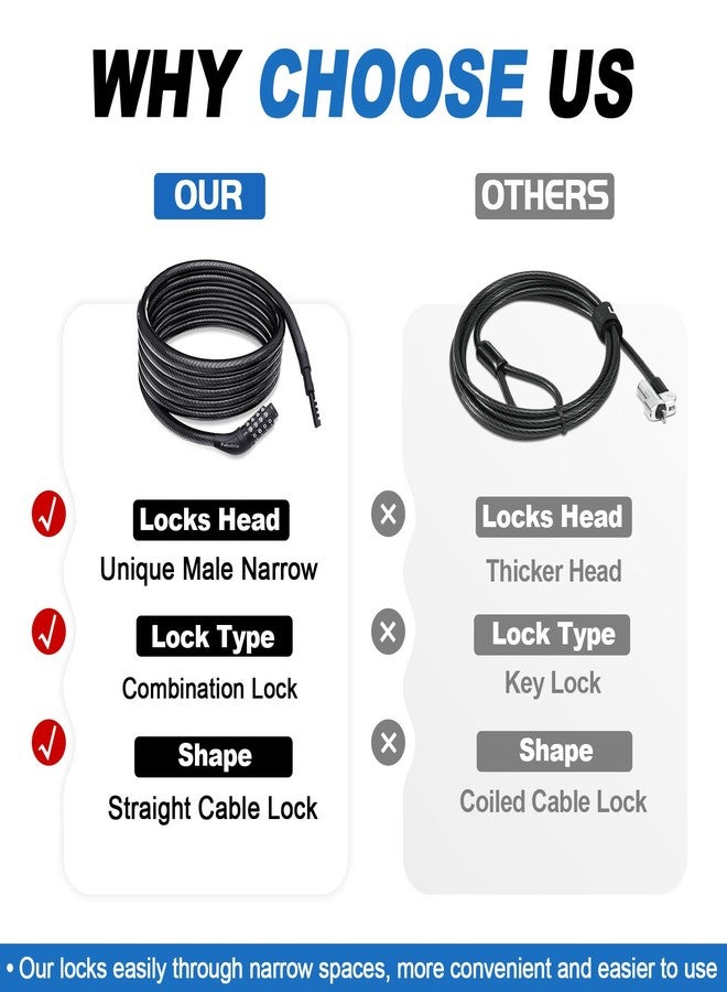 Febabilo Cable Lock, Extra Long Bike Lock (5ft to 25ft) with Resettable Combination, Straight Kayak Lock Anti-Theft, Unique Male Narrow Cable Lock Suitable Kayak, Scooter,Paddle Boards,Canoe,Jet Ski - Image 3