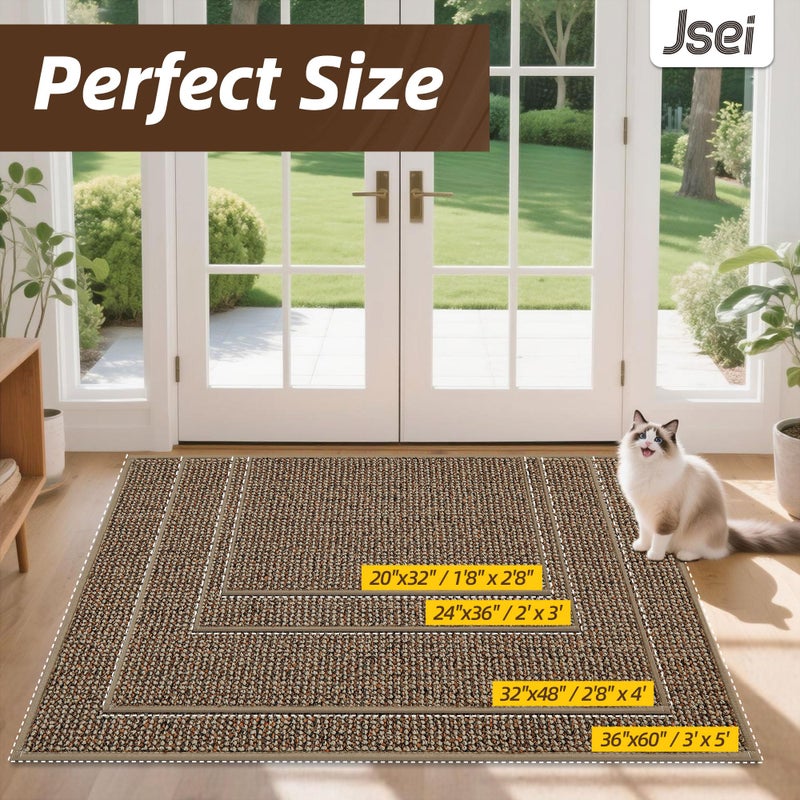 JSEI Dirt Trapper Door Mat 20"x32" Non-Slip Washable Entrance Mat, Dog Doormats, Absorbent & Fade-Resistant Floor Mats, Low Profile Welcome Mats for Entryway, Front Door, and Inside Entrance, Taupe - Image 2