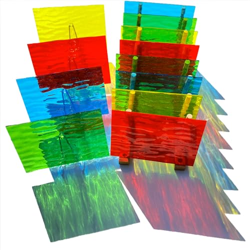 PALJOLLY 12 Sheets Translucent Stained Glass Sheets for Cathedral Art, 6 x 4 inches Stained Glass Supplies for Beginners, Rainbow Colors Glass Mosaic Tiles for Crafts - Image 1