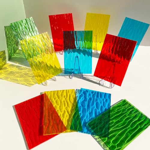PALJOLLY 12 Sheets Translucent Stained Glass Sheets for Cathedral Art, 6 x 4 inches Stained Glass Supplies for Beginners, Rainbow Colors Glass Mosaic Tiles for Crafts - Image 4