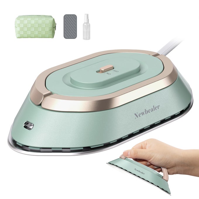 TRAVEL IRON WITH GLOBAL VOLTAGE 100240V MINI DRY IRON FOR CLOTHES NO STEAM MAX 300W 60S HEAT UP 302 NONSTICK CERAMIC SOLEPLATE 08LBS ULTRALIGHTWEIGHT GREEN