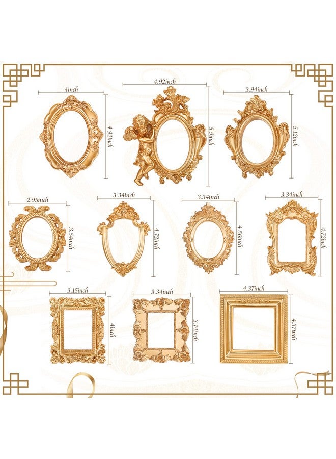 يوليجو إطار صور عتيق من يوليجو، 10 قطع، إطار صور عتيق، إطار صور مجمّع عتيق، إطارات صغيرة بيضاوية الشكل، قابلة للتعليق على الحائط لعرض المجوهرات بنفسك، ديكور منزلي، بدون زجاج أو دعامة (ذهبي) - Image 3