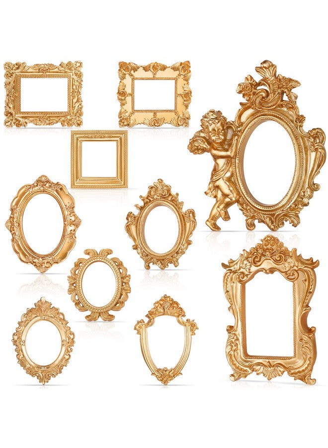 يوليجو إطار صور عتيق من يوليجو، 10 قطع، إطار صور عتيق، إطار صور مجمّع عتيق، إطارات صغيرة بيضاوية الشكل، قابلة للتعليق على الحائط لعرض المجوهرات بنفسك، ديكور منزلي، بدون زجاج أو دعامة (ذهبي) - Image 1