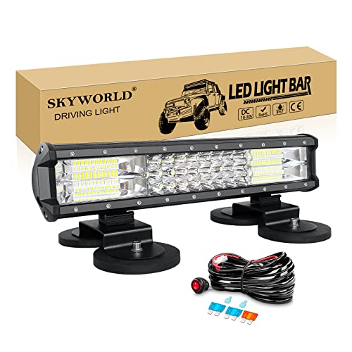 SKYWORLD 15 inch 216W Magnetic Car LED Light Bar with 12V Wiring Harness Cable Kit + Strong Magnetic Base Mounting Bracket Holder Off Road Truck SUV 4x4, Driving Fog Lights 6000K White - Image 1