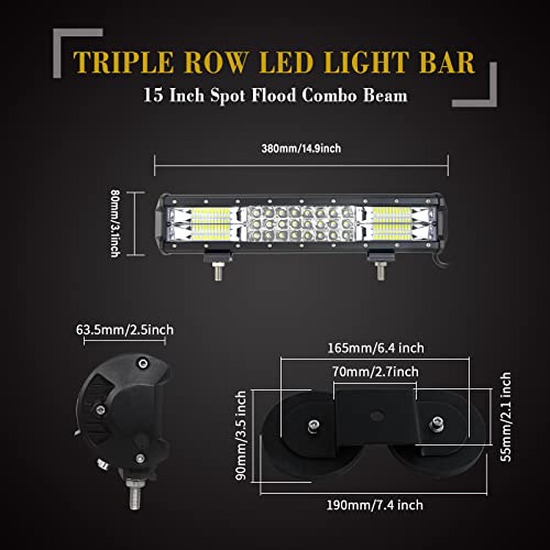 SKYWORLD 15 inch 216W Magnetic Car LED Light Bar with 12V Wiring Harness Cable Kit + Strong Magnetic Base Mounting Bracket Holder Off Road Truck SUV 4x4, Driving Fog Lights 6000K White - Image 2