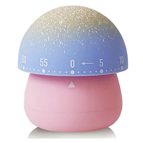 NUOSWEK Mechanical Kitchen Timer Cute Mushroom Timer for Kids Wind Up 60 Minutes Manual Countdown Timer for Classroom Home Study and Cooking Pink Base