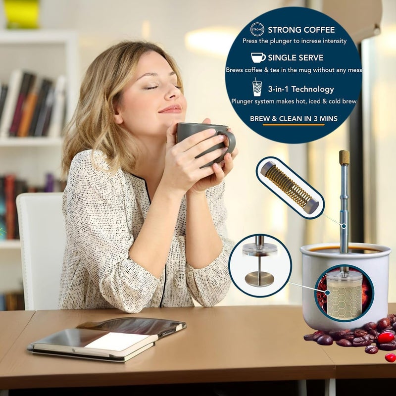 Angju Portable French Press - Stainless Steel Tea and Coffee Maker With Reusable Filter, Brew Plunger for Home & Travel - Image 2
