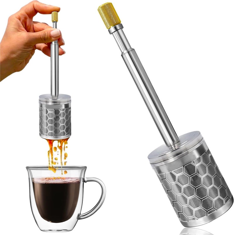 Angju Portable French Press - Stainless Steel Tea and Coffee Maker With Reusable Filter, Brew Plunger for Home & Travel - Image 1