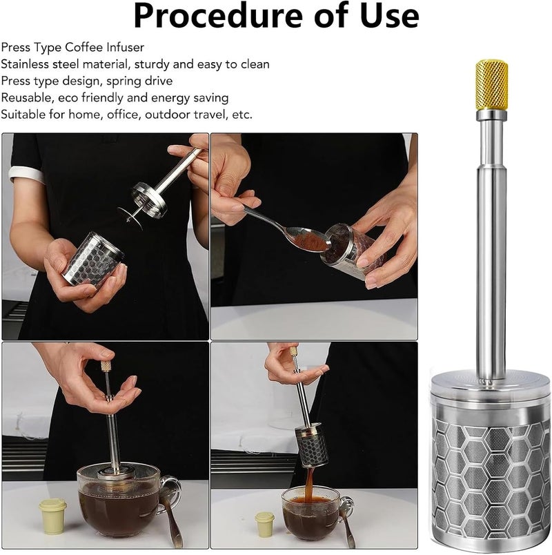 Angju Portable French Press - Stainless Steel Tea and Coffee Maker With Reusable Filter, Brew Plunger for Home & Travel - Image 4
