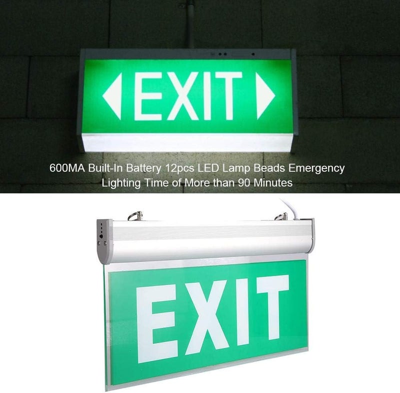 klarako Emergency Exit Sign, Acrylic Double-sided Green Compact Combo Exit Sign Emergency Light 3W 12 LEDs Emergency Exit Lighting Sign Safety Evacuation Indicator Lamp for Malls, Hotels, Hospitals, etc - Image 5