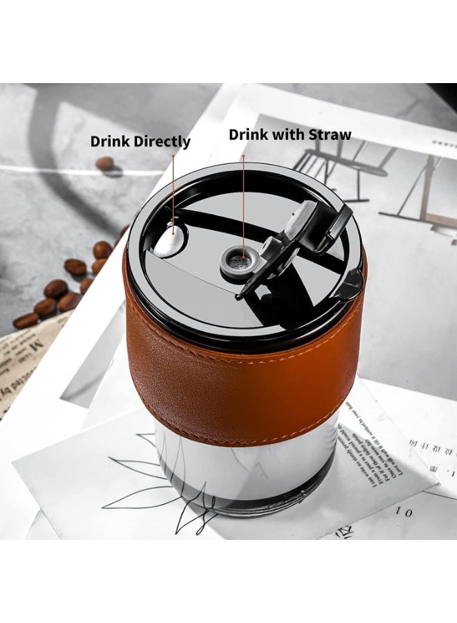 Gorgous Glass Tumbler With Silicone Straw and Lid 435ml, Cup With Leather Sleeve, Coffee Mug for Straw and Direct Drinking, Summer Travel Essential Bottle - Image 3