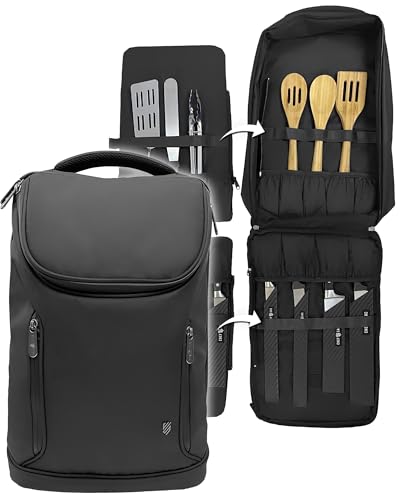 Chef Sac Knife Bag Backpack Chef Knife Bag with 21 Plus Pockets for Knives and Tools Knife Case for Chefs and Culinary Students Black - Image 1