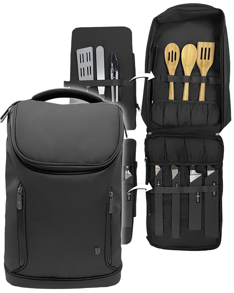 Chef Sac Knife Bag Backpack Chef Knife Bag with 21 Plus Pockets for Knives and Tools Knife Case for Chefs and Culinary Students Black - Image 2