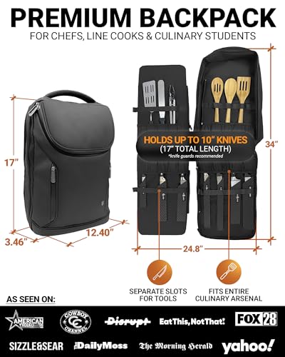 Chef Sac Knife Bag Backpack Chef Knife Bag with 21 Plus Pockets for Knives and Tools Knife Case for Chefs and Culinary Students Black - Image 3