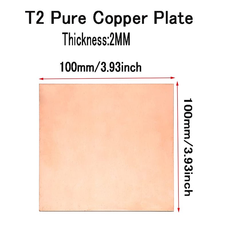 لوح صفيح نحاسي نقي 2 مم × 100 مم × 100 مم لفن DIY وقوالب صناعية - Image 3
