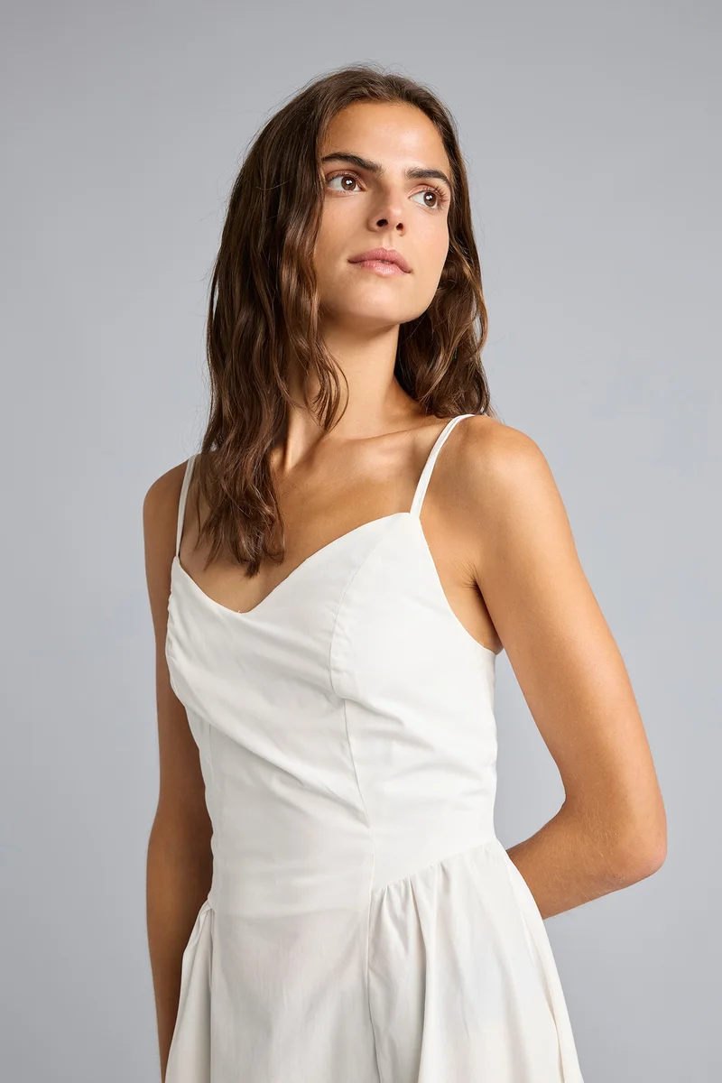 Defacto  100% Cotton V-Neck Poplin Strappy Midi Dress for Women | Best Price UAE