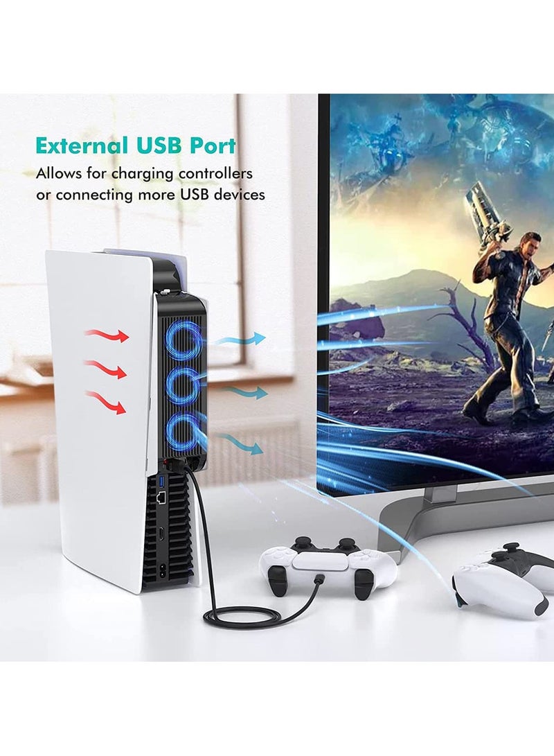 مروحة تبريد مروحة تبريد PS5، مروحة تبريد PS5 مع إضاءة LED، مروحة تبريد هادئة مطورة مع 3 مراوح ومنفذ USB لوحدة التحكم في بلاي ستيشن 5 PS5 الإصدار الرقمي/وحدة التحكم فائقة الوضوح (أبيض) - Image 4