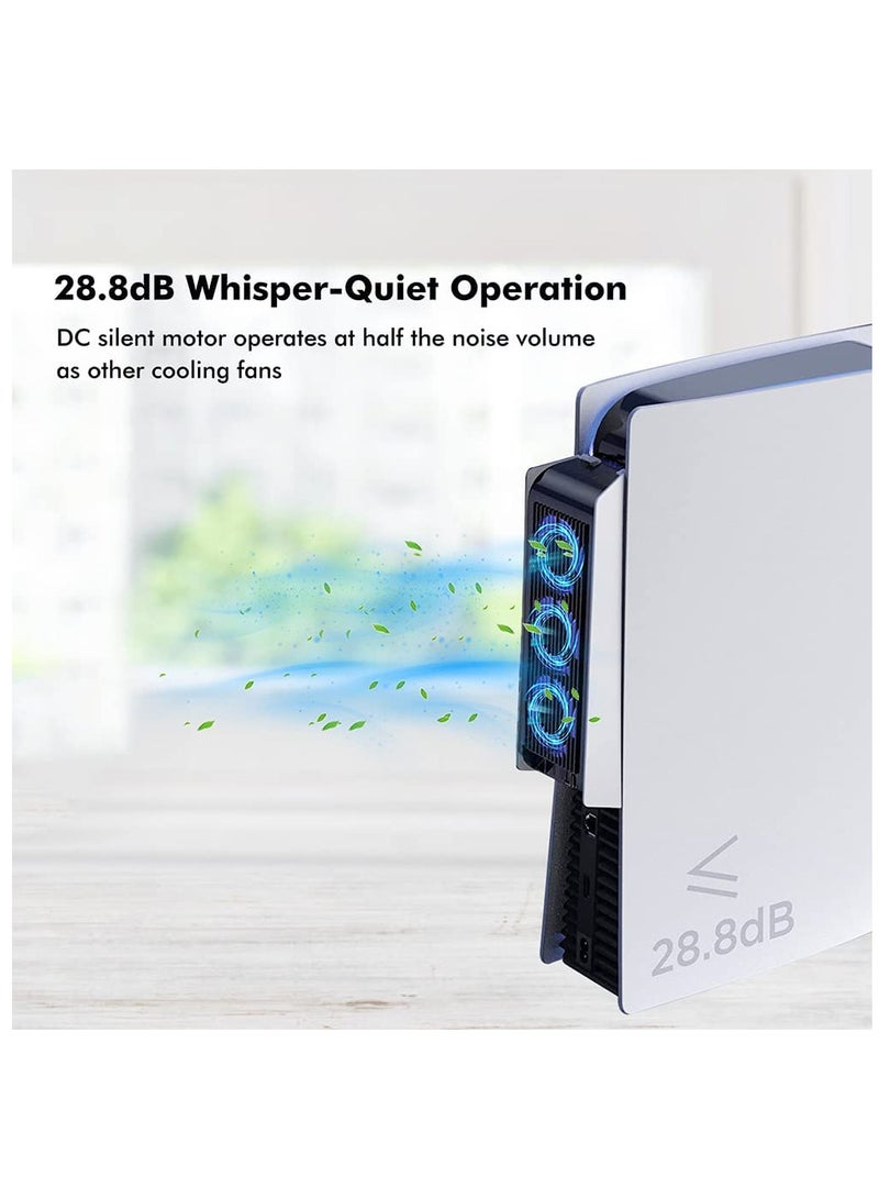 مروحة تبريد مروحة تبريد PS5، مروحة تبريد PS5 مع إضاءة LED، مروحة تبريد هادئة مطورة مع 3 مراوح ومنفذ USB لوحدة التحكم في بلاي ستيشن 5 PS5 الإصدار الرقمي/وحدة التحكم فائقة الوضوح (أبيض) - Image 3