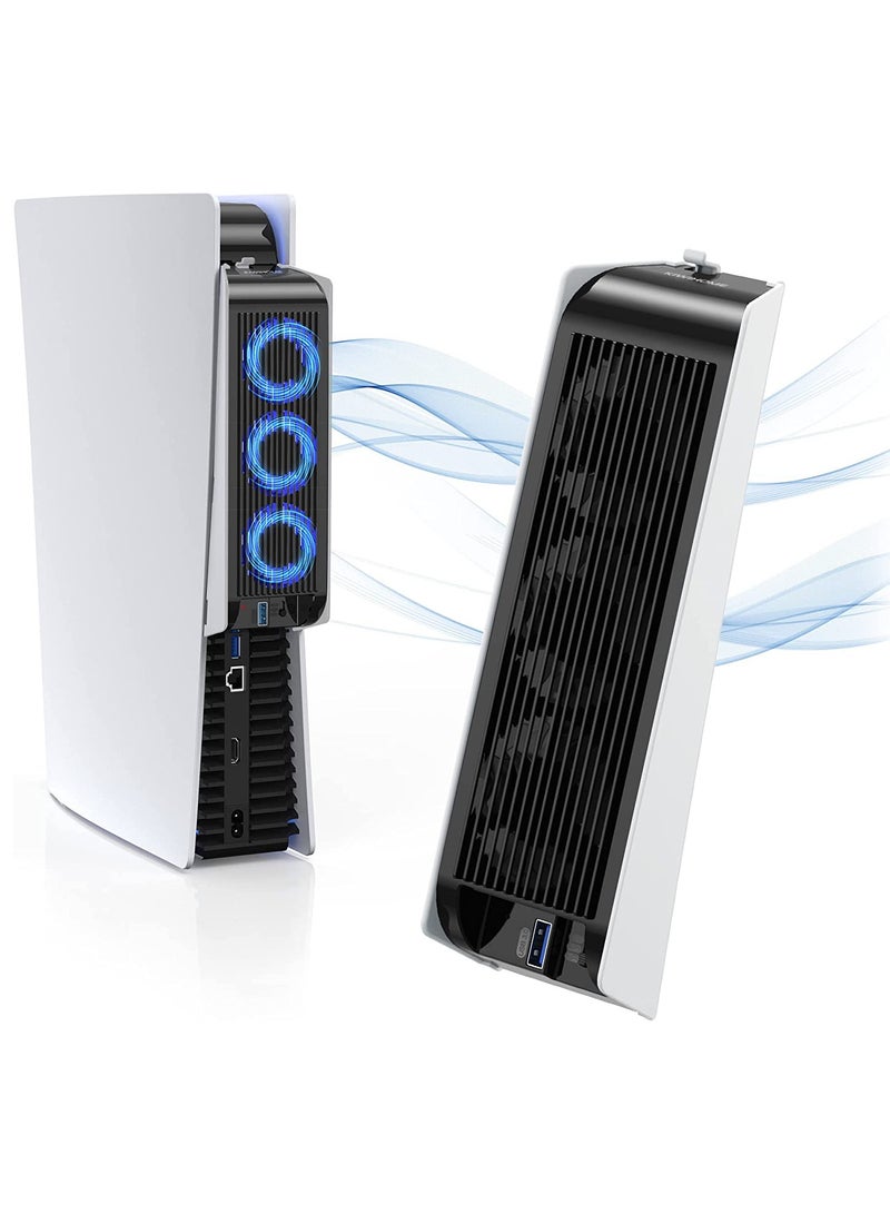 مروحة تبريد مروحة تبريد PS5، مروحة تبريد PS5 مع إضاءة LED، مروحة تبريد هادئة مطورة مع 3 مراوح ومنفذ USB لوحدة التحكم في بلاي ستيشن 5 PS5 الإصدار الرقمي/وحدة التحكم فائقة الوضوح (أبيض) - Image 1