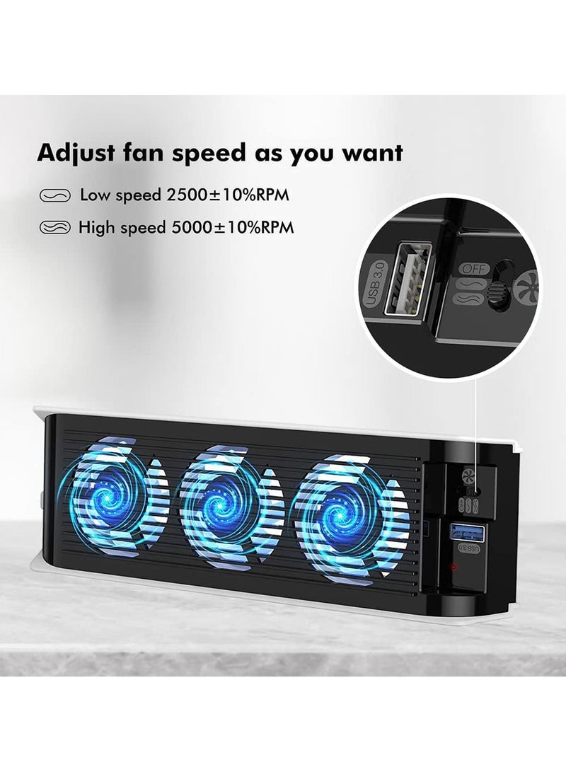 مروحة تبريد مروحة تبريد PS5، مروحة تبريد PS5 مع إضاءة LED، مروحة تبريد هادئة مطورة مع 3 مراوح ومنفذ USB لوحدة التحكم في بلاي ستيشن 5 PS5 الإصدار الرقمي/وحدة التحكم فائقة الوضوح (أبيض) - Image 5