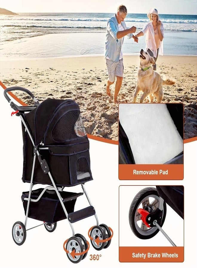 HHS Dog Stroller Pet Stroller Cat Stroller for Medium Small Dogs Foldable Travel 3 Wheels Waterproof Puppy Stroller,Multiple Colors (Black) - Image 5