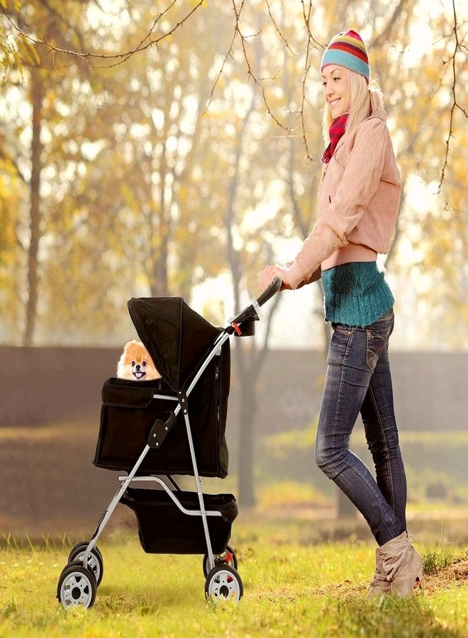 HHS Dog Stroller Pet Stroller Cat Stroller for Medium Small Dogs Foldable Travel 3 Wheels Waterproof Puppy Stroller,Multiple Colors (Black) - Image 2