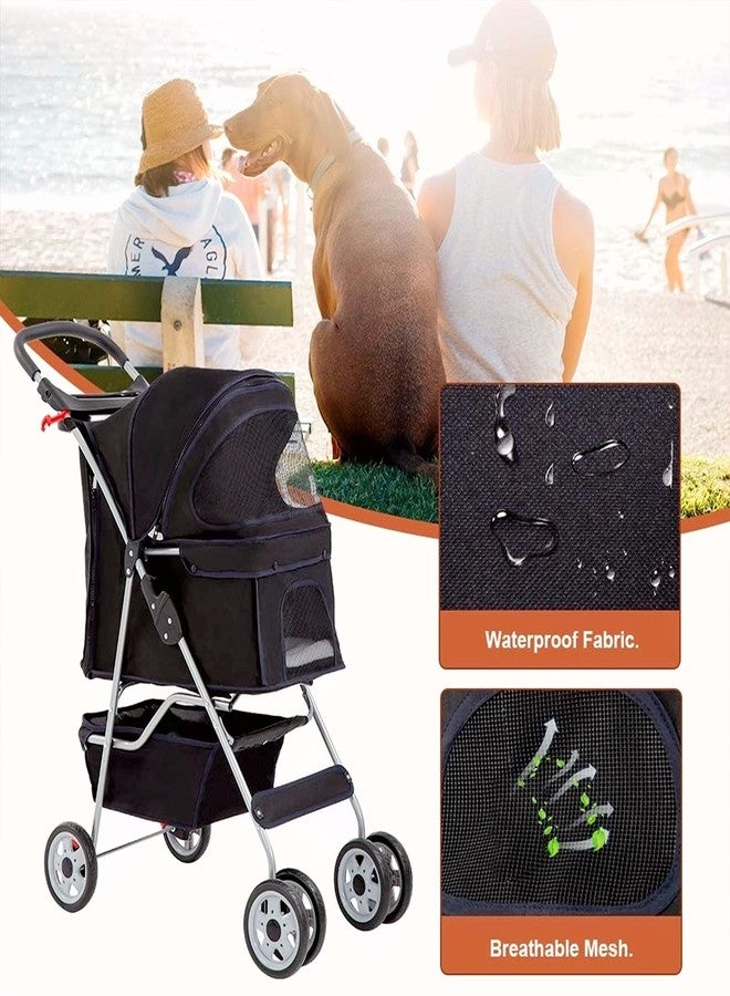 HHS Dog Stroller Pet Stroller Cat Stroller for Medium Small Dogs Foldable Travel 3 Wheels Waterproof Puppy Stroller,Multiple Colors (Black) - Image 3